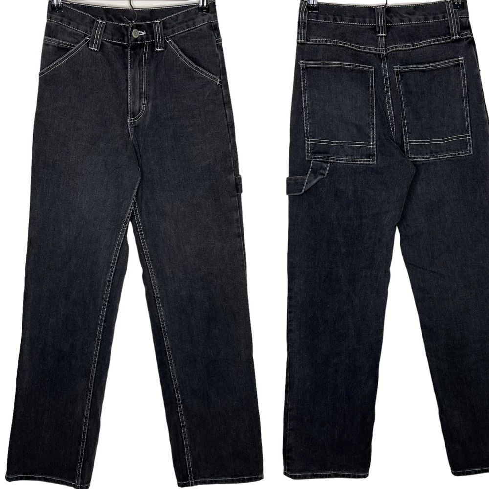 John Galt Black High Rise Straight Leg Baggy Carpenter Jeans Size Small 3 - 5